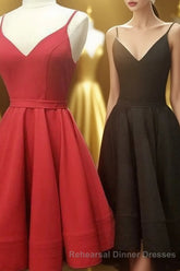 simple real picture red satin spaghetti straps short homecoming dresses graduation dress